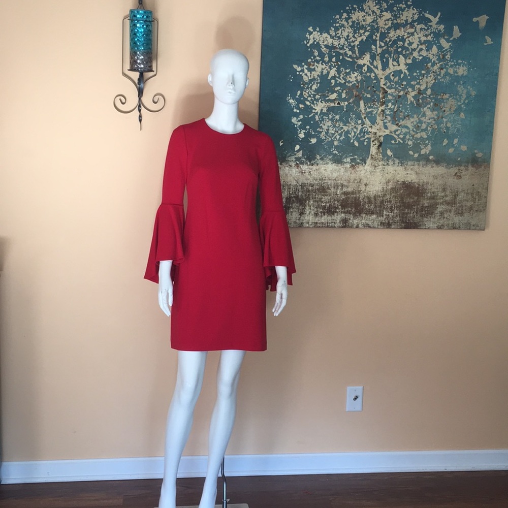 Calvin Klein Red Solid Sheath dress size 2